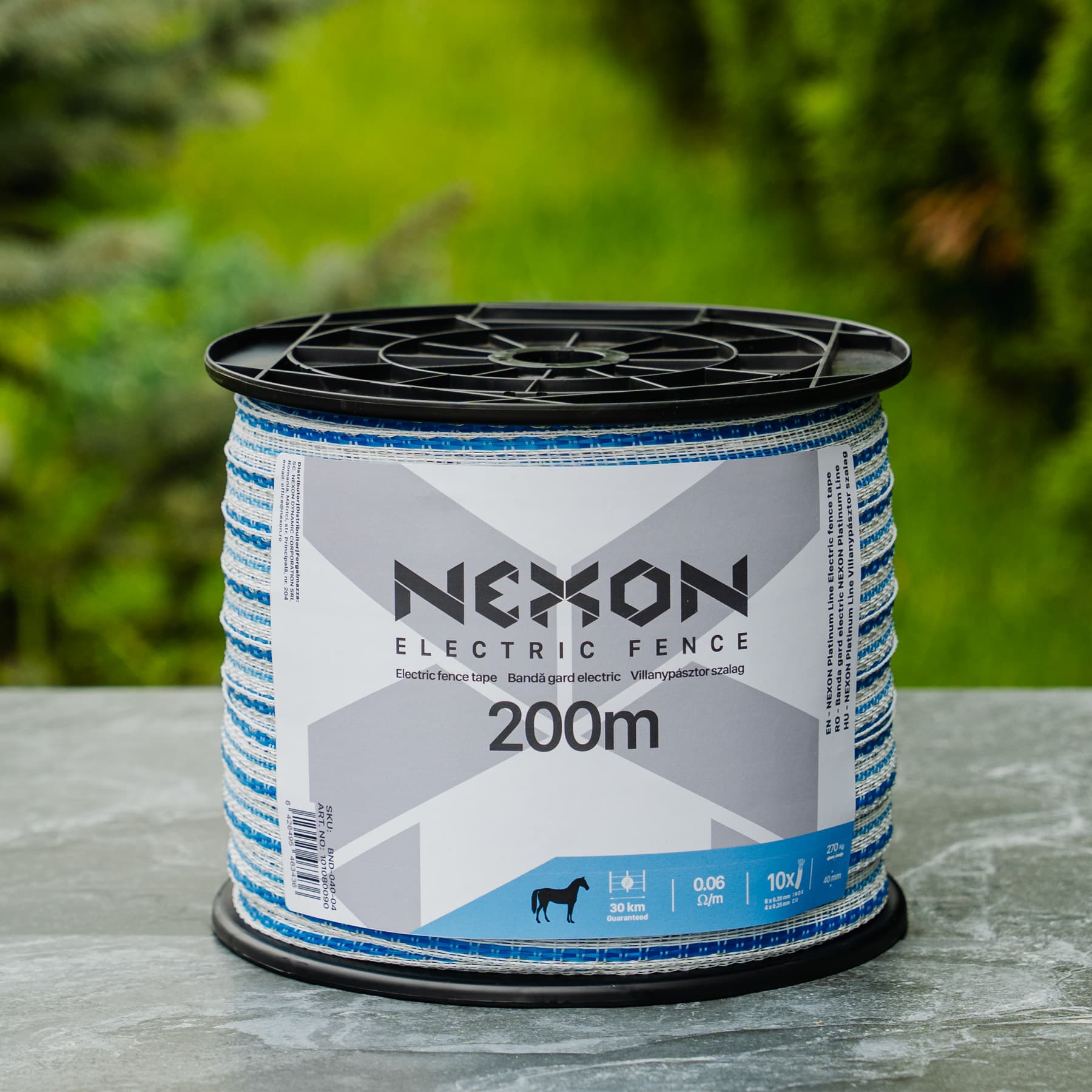 NEXON Platinum Line villanypásztor szalag 200 m, 40 mm, 0.06 ohm, 12 fémszál, 270 kg