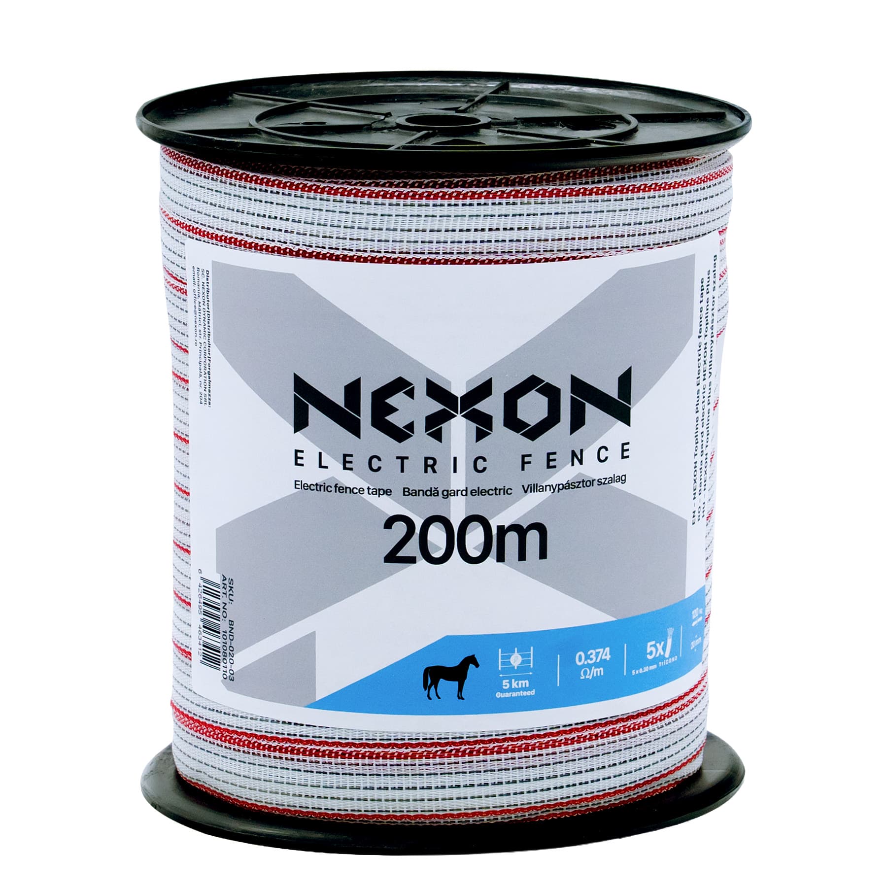 NEXON Topline Plus villanypásztor szalag 200 m, 20 mm, 0.374 ohm/m, 5 fémszál, 120 kg – 3. kép