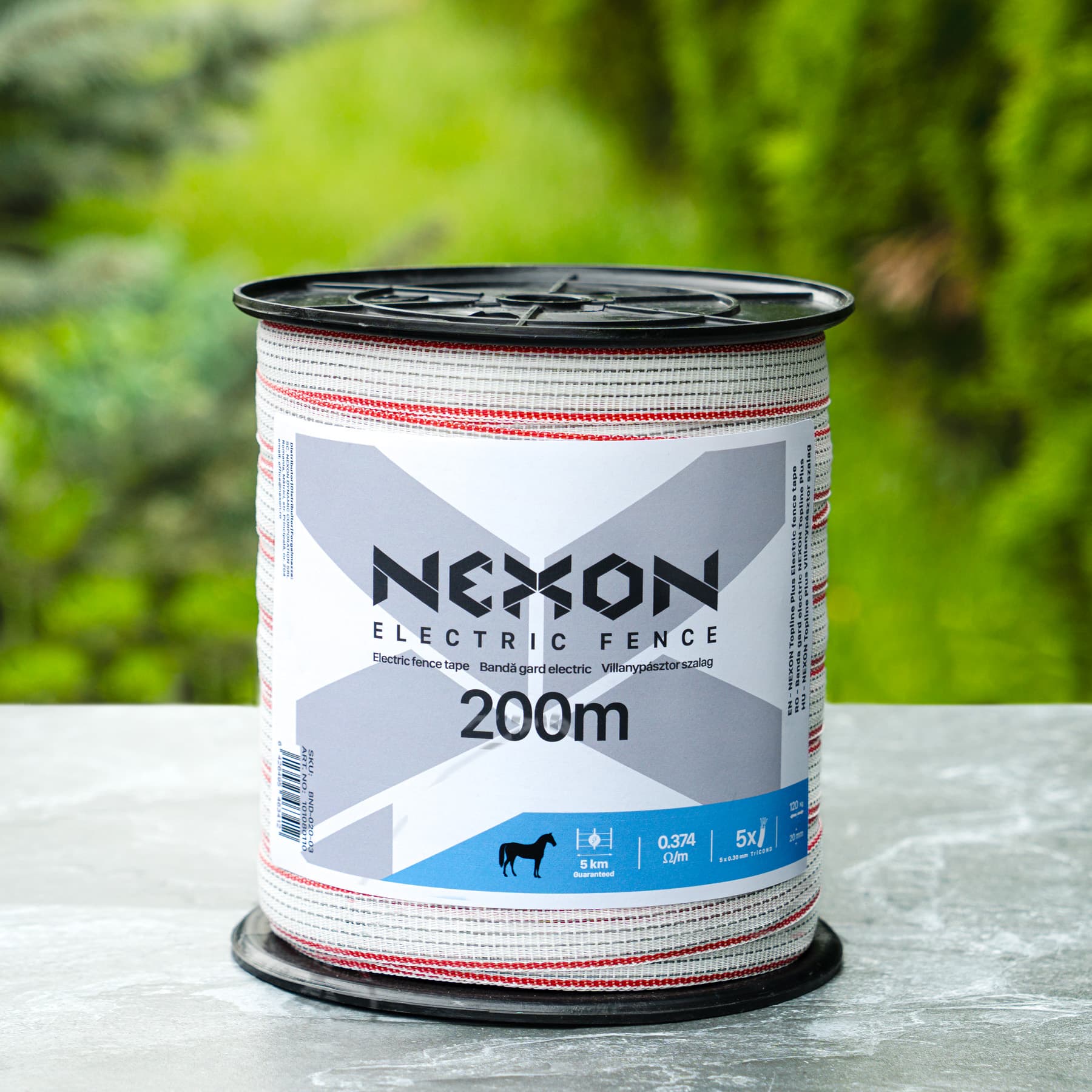 NEXON Topline Plus villanypásztor szalag 200 m, 20 mm, 0.374 ohm/m, 5 fémszál, 120 kg – 2. kép