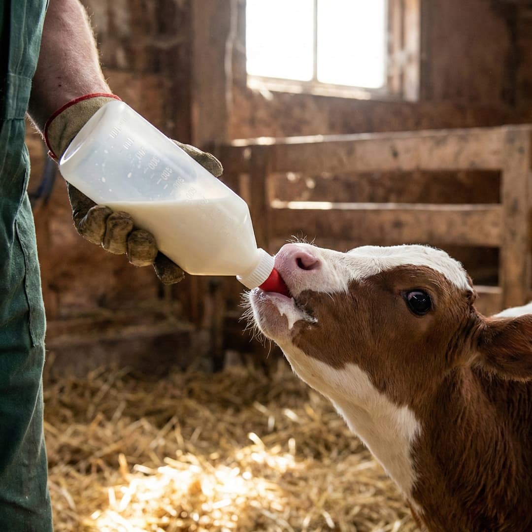 Borjúitató palack 1L piros cumival és mérőskálával