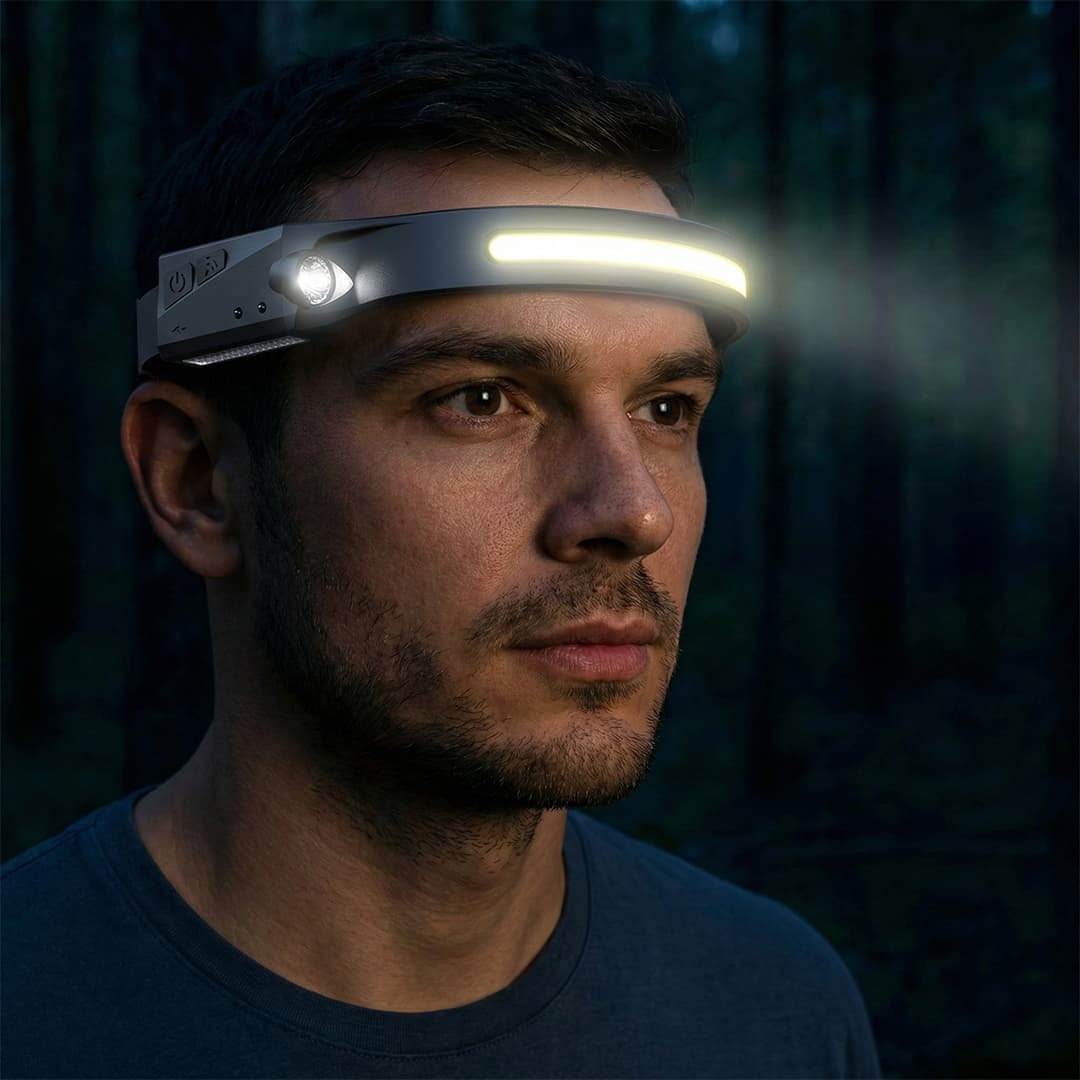 Újratölthető LED fejlámpa – 350 lumen, mozgásérzékelős