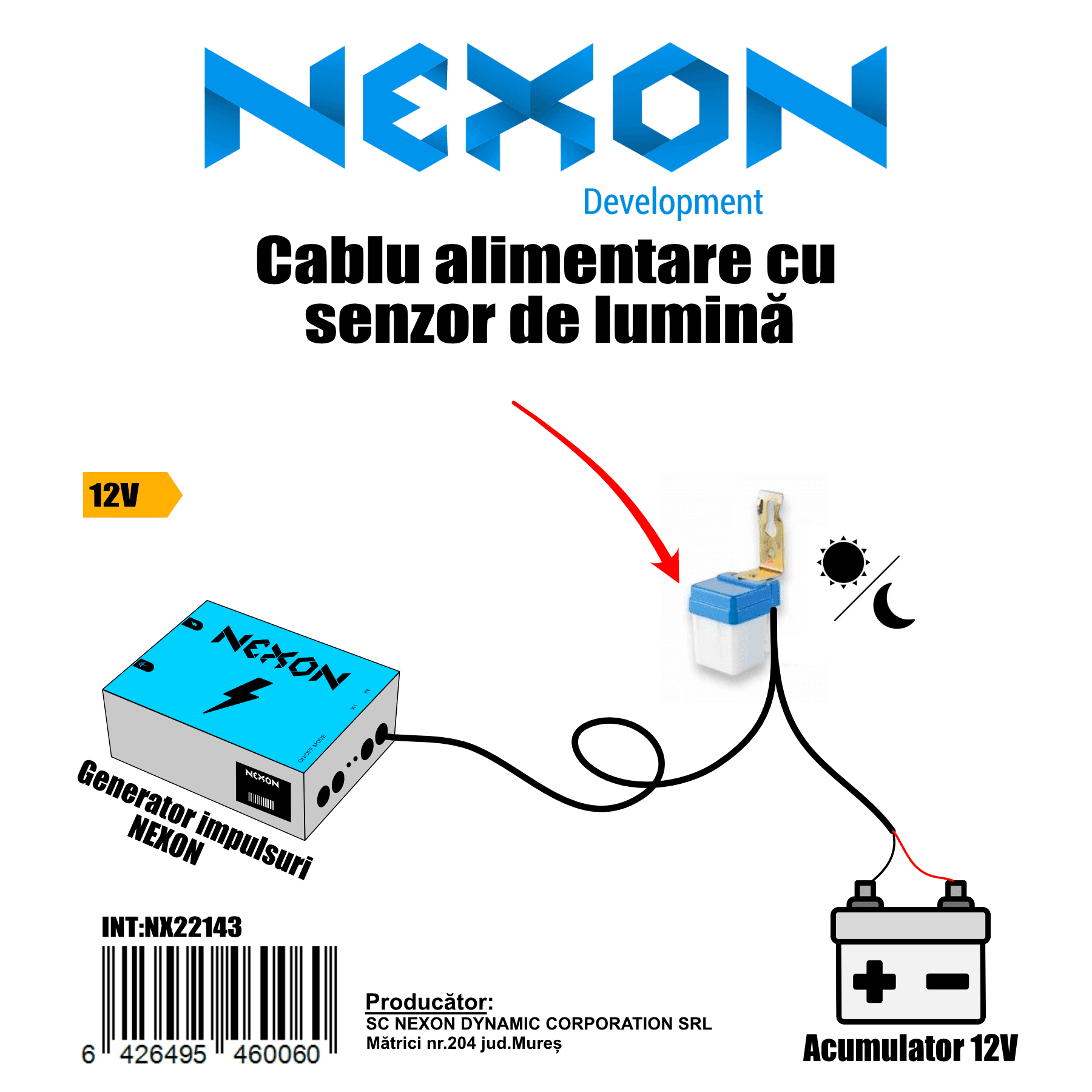 Tápkábel fényérzékelővel NEXON villanypásztorhoz