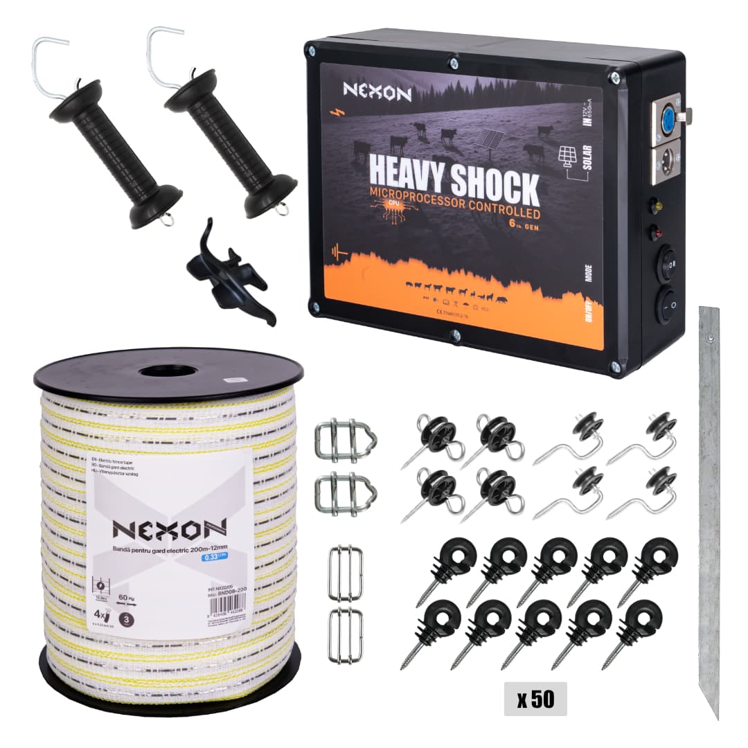 Villanypásztor csomag NEXON HeavyShock PRO 2.5J, Szalag 200m 4 fémszál 60kg