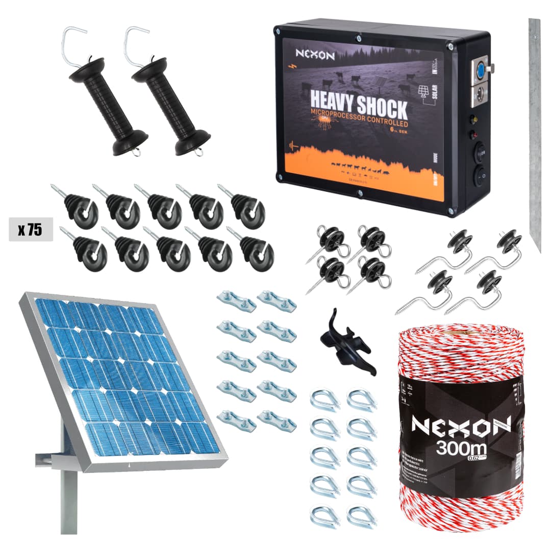 Villanypásztor csomag NEXON HeavyShock PRO 2.5J, Napelemes, Zsinór 300m, 3 fémszál, 110kg