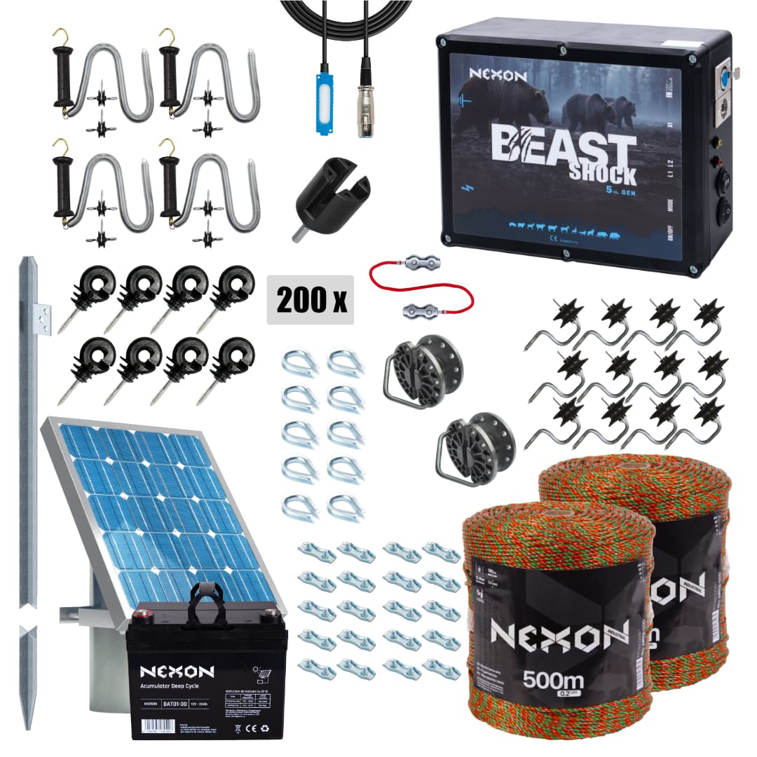 Villanypásztor csomag NEXON BeastShock 8.5J, Napelemes, Zsinór 1000m, 180kg