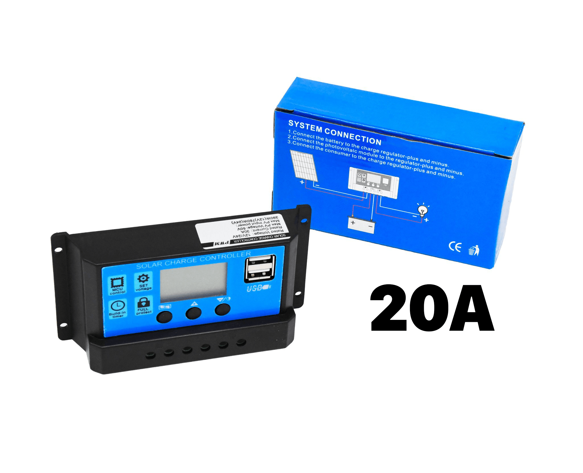NEXON 12/24V 20A napelemes töltésszabályzó USB csatlakozóval – 3. kép