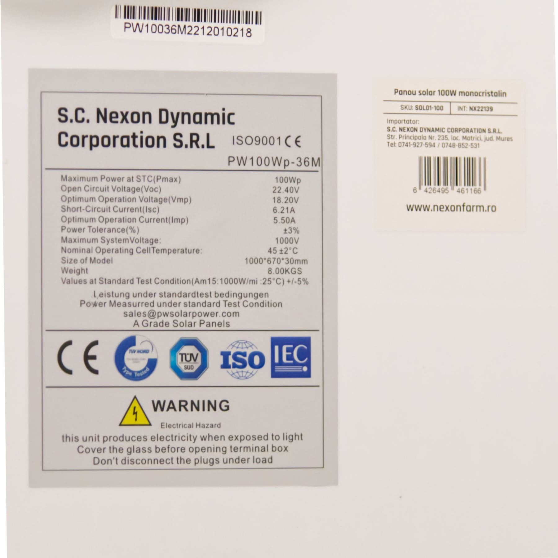 NEXON 100W napelem villanypásztorhoz (tartó nélkül) – 5. kép