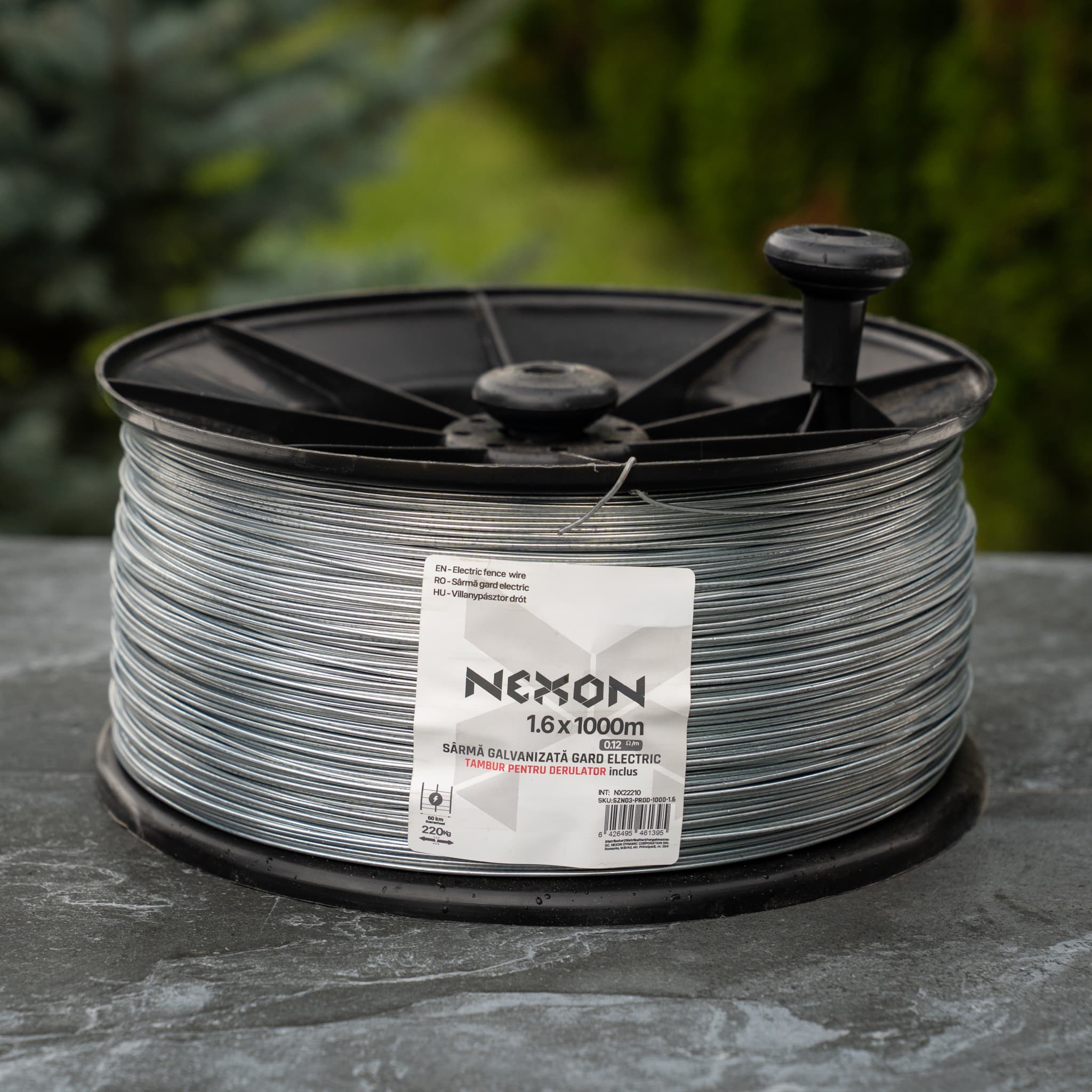 NEXON Horganyzott drót villanypásztorhoz 1.6mm, 1000m, 220kg, dobbal, 1. oszatály