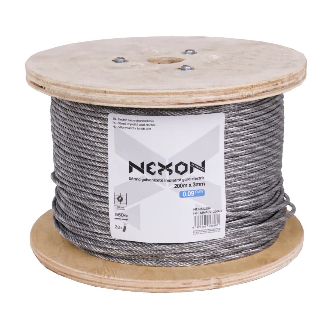 NEXON Horganyzott acéldrót 3mm, 28 fémszál, 200m, 550kg – 2. kép