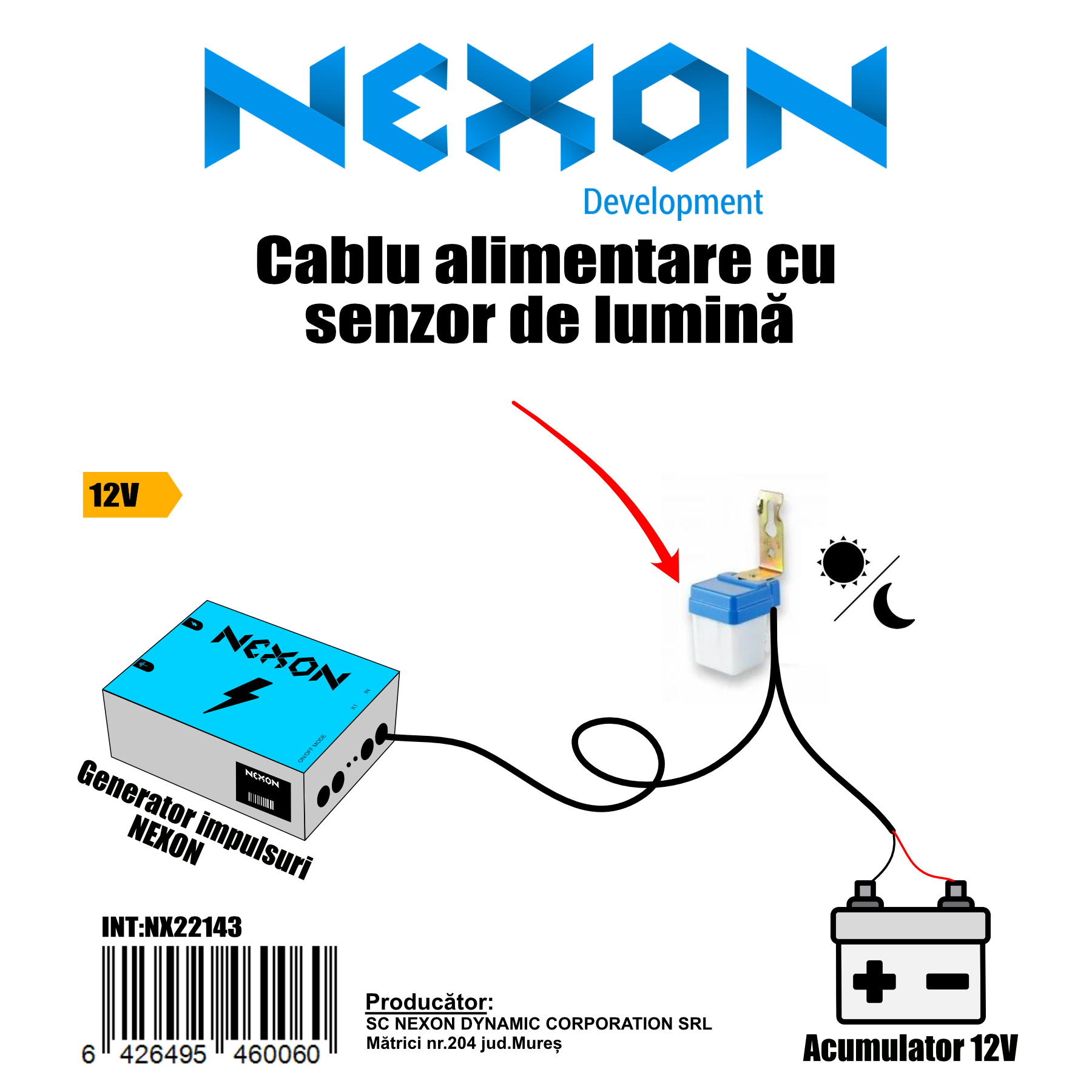 Villanypásztorhoz fényérzékelős tápkábel NEXON