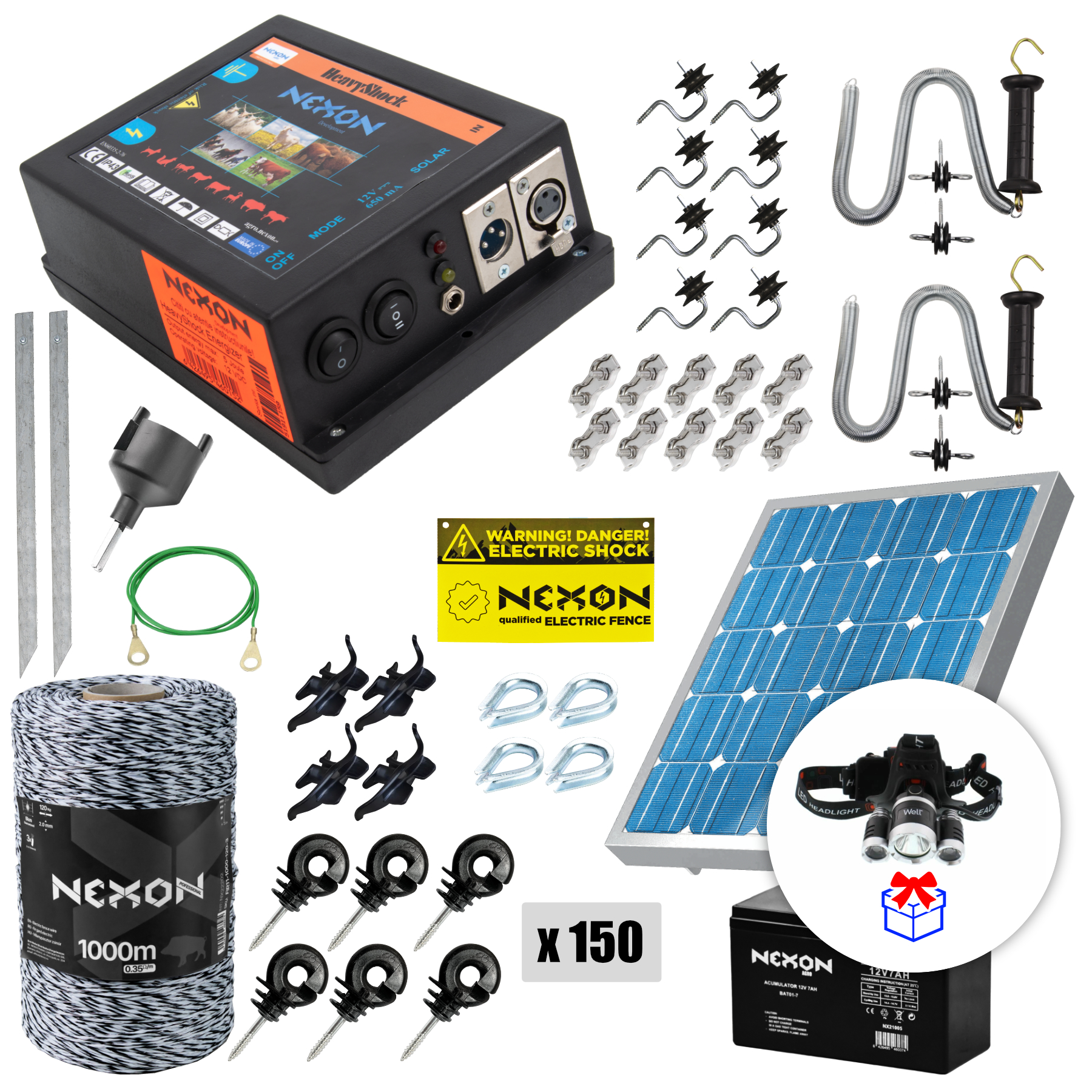 Villanypásztor csomag NEXON HeavyShock PRO 2.5 J 12V+ Napelem és 1000m zsinórral