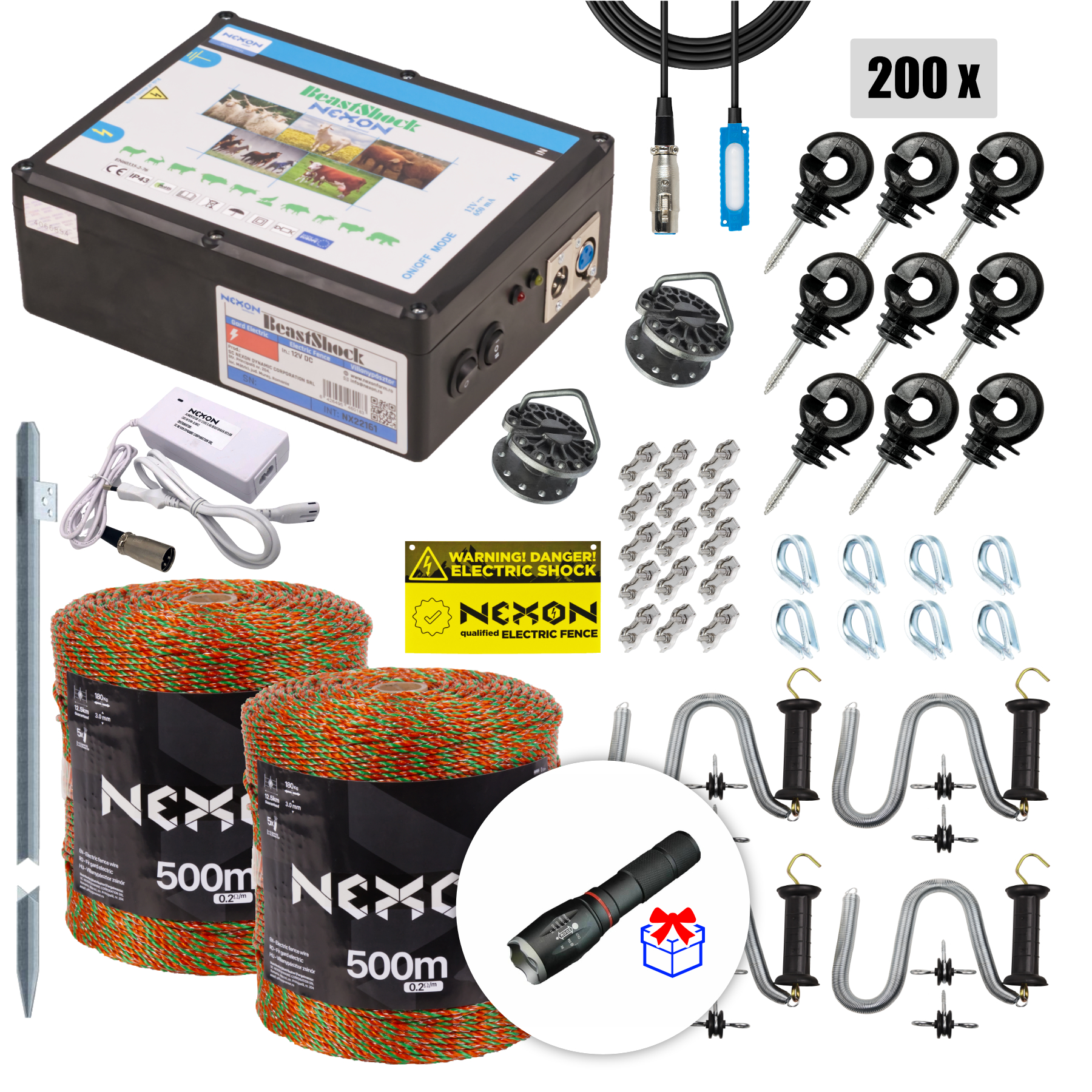 Villanypásztor csomag NEXON BeastShock 8.5 J 12V/230V, Ultra 1000m 5 fémszálas 180kg zsinórral