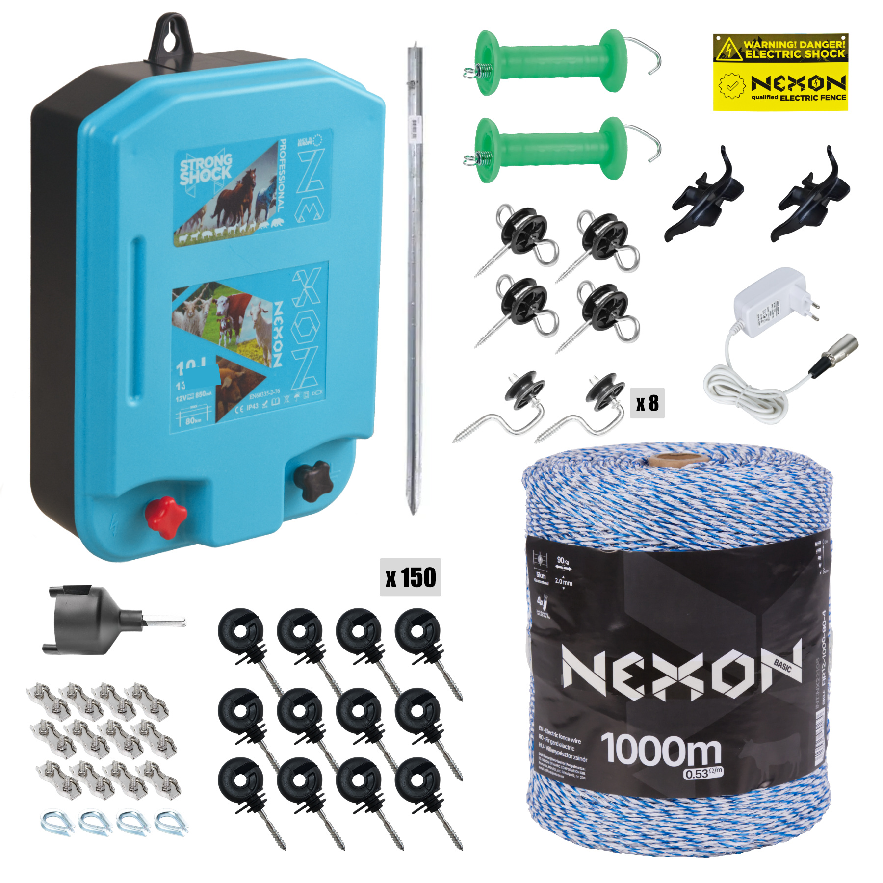 Teljes villanypásztor készlet NEXON StrongShock 7.5J, 1000m zsinórral és tápegységgel