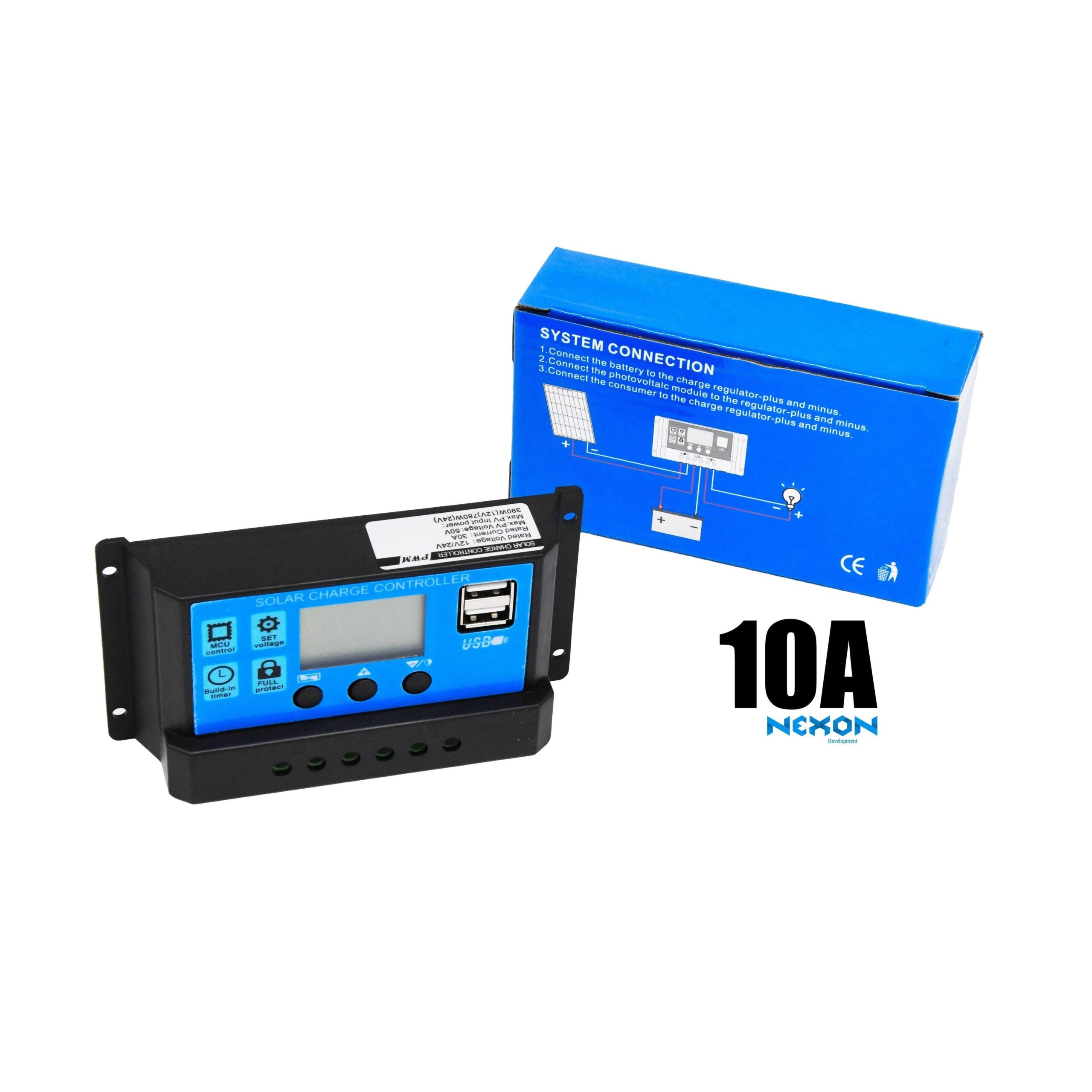 NEXON 12/24V 10A napelem vezérlő USB-vel