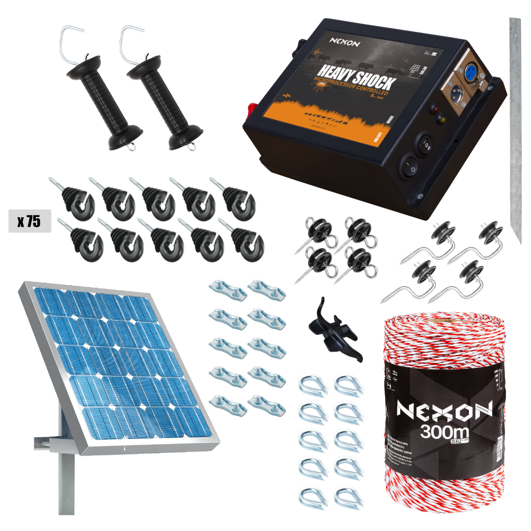 Villanypásztor csomag NEXON HeavyShock PRO 2.5J, Napelemes, Zsinór 300m, 3 fémszál, 110kg
