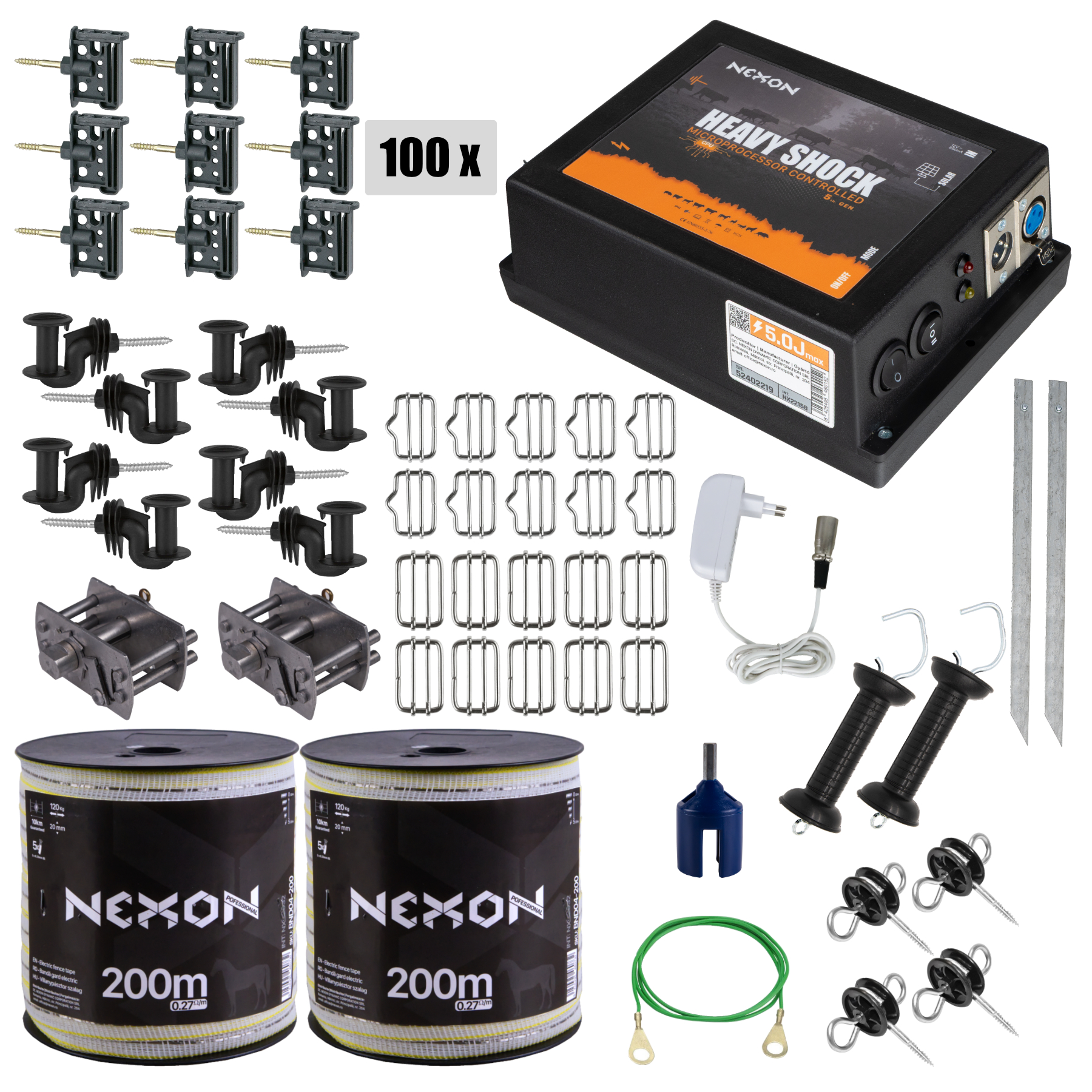 Villanypásztor csomag NEXON HeavyShock PRO 5.0J, Szalag 400m, 5 szál, 120kg