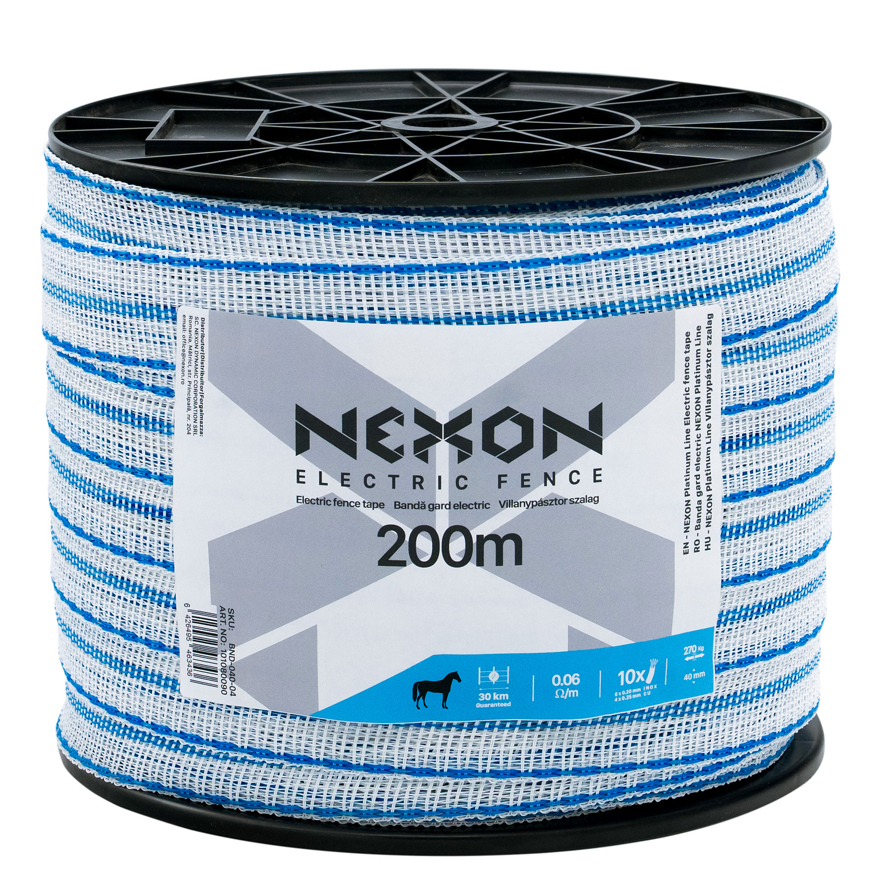 NEXON Platinum Line villanypásztor szalag 200 m, 40 mm, 0.06 ohm, 12 fémszál, 270 kg