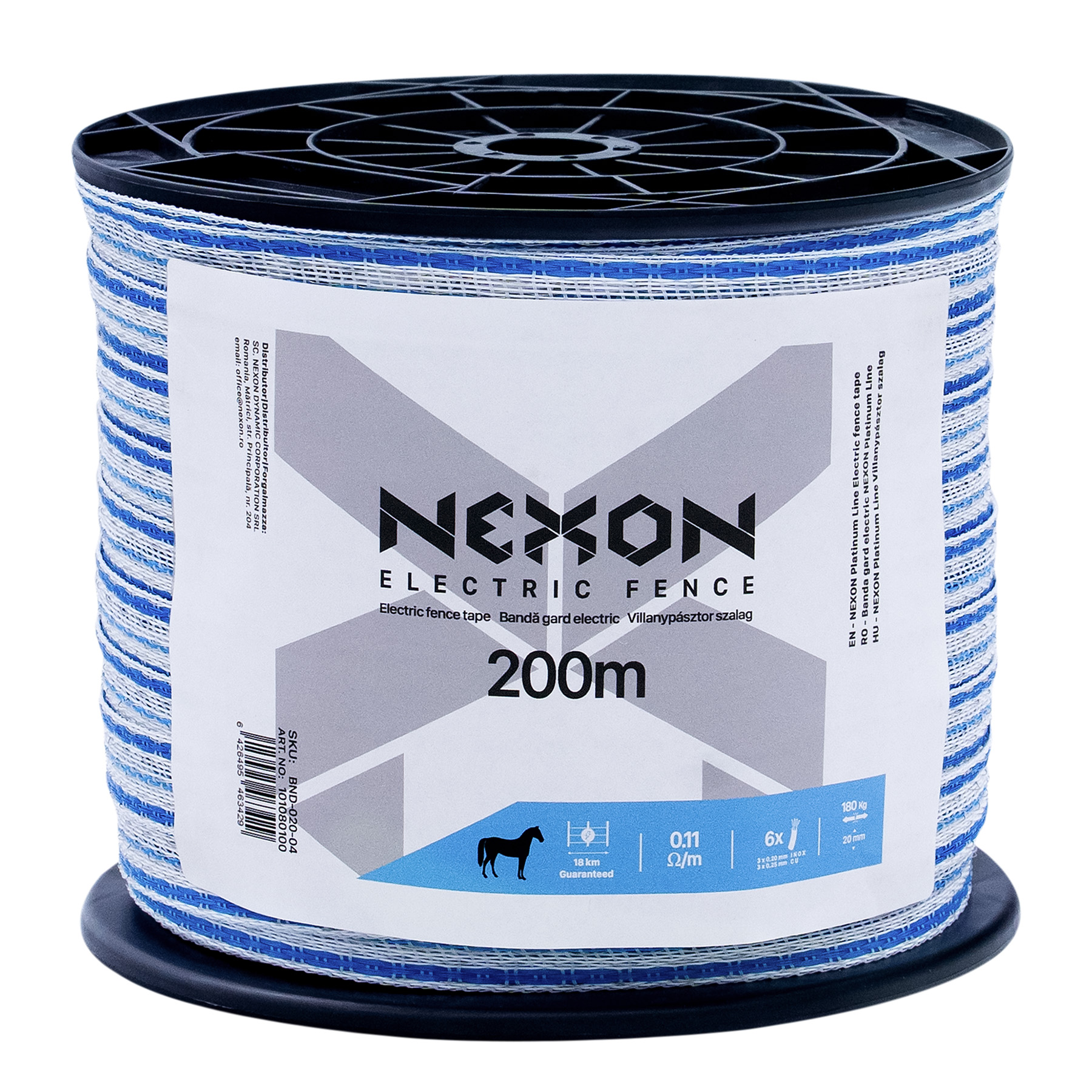 NEXON Platinum Line villanypásztor szalag 200 m, 20 mm, 0.11 ohm, 6 fémszál, 180 kg